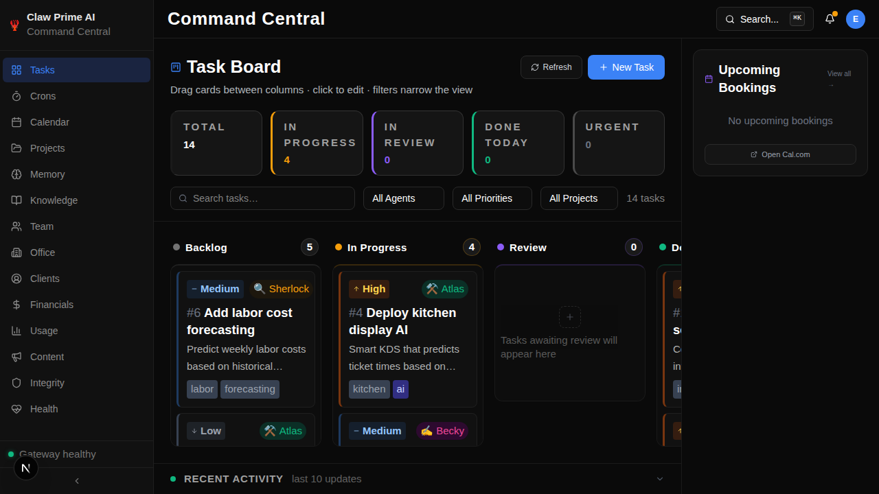 Kanban task board — drag tasks between columns